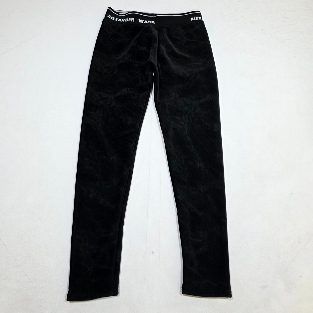 Alexander Wang Leggings Womens Medium Black Velvet Fleece Lined Logo Waistband